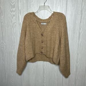 Stradivarius brown knit‎ button from cropped grandma sweater size small